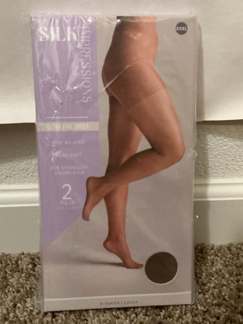 Silk Impressions XXXL 2 Pair 15 Denier Cocoa Shimmer High Waist Pantyhose NEW